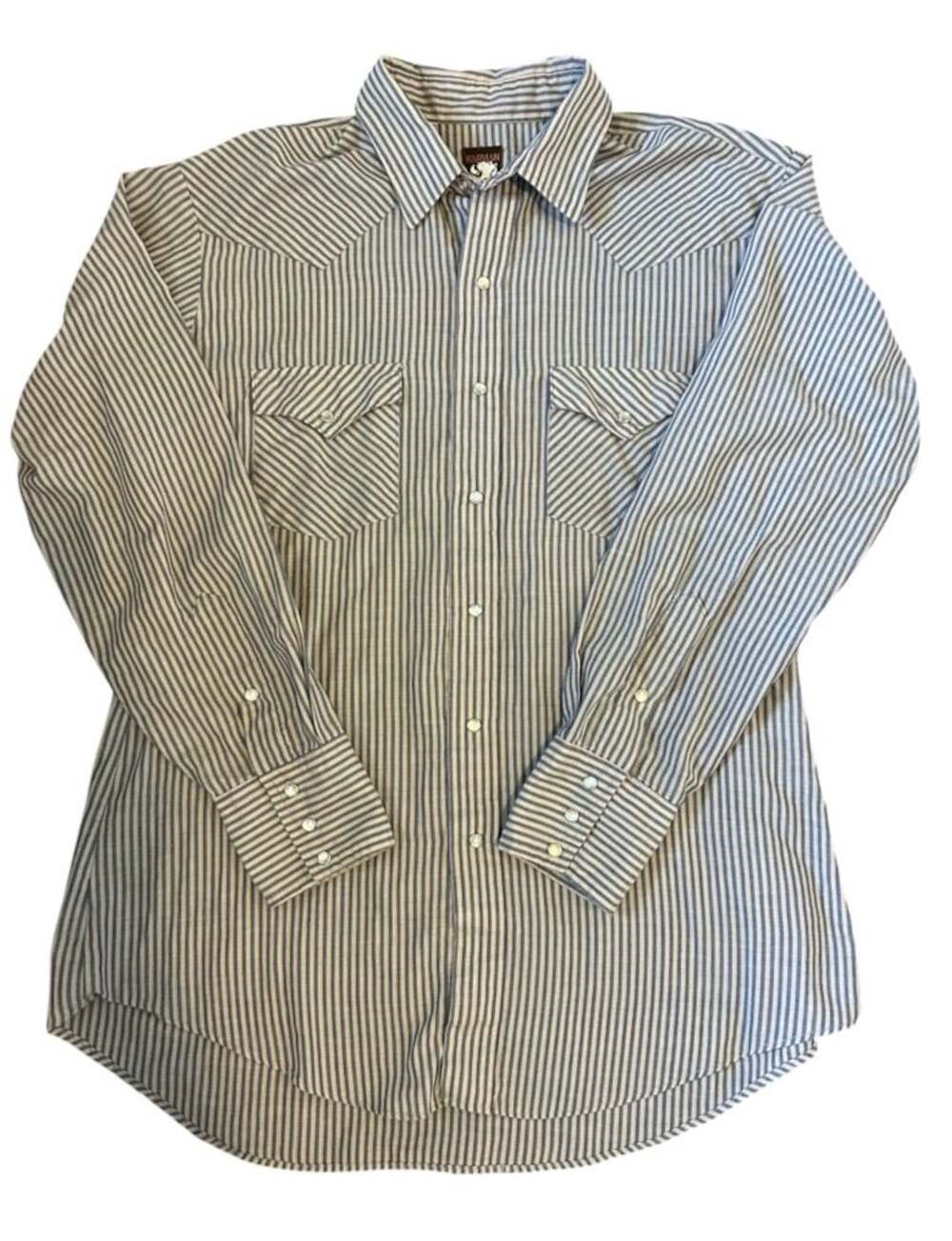 Vintage Karman Western Shirt Long Sleeve Striped Pearl Snap Size Large